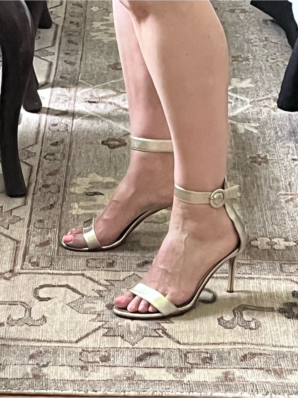 Metallic Ankle-Strap High Heel Sandal - Gold - Picture 5 of 8